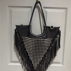 Mark Nason Black Studded Fringe Shoulder Bag